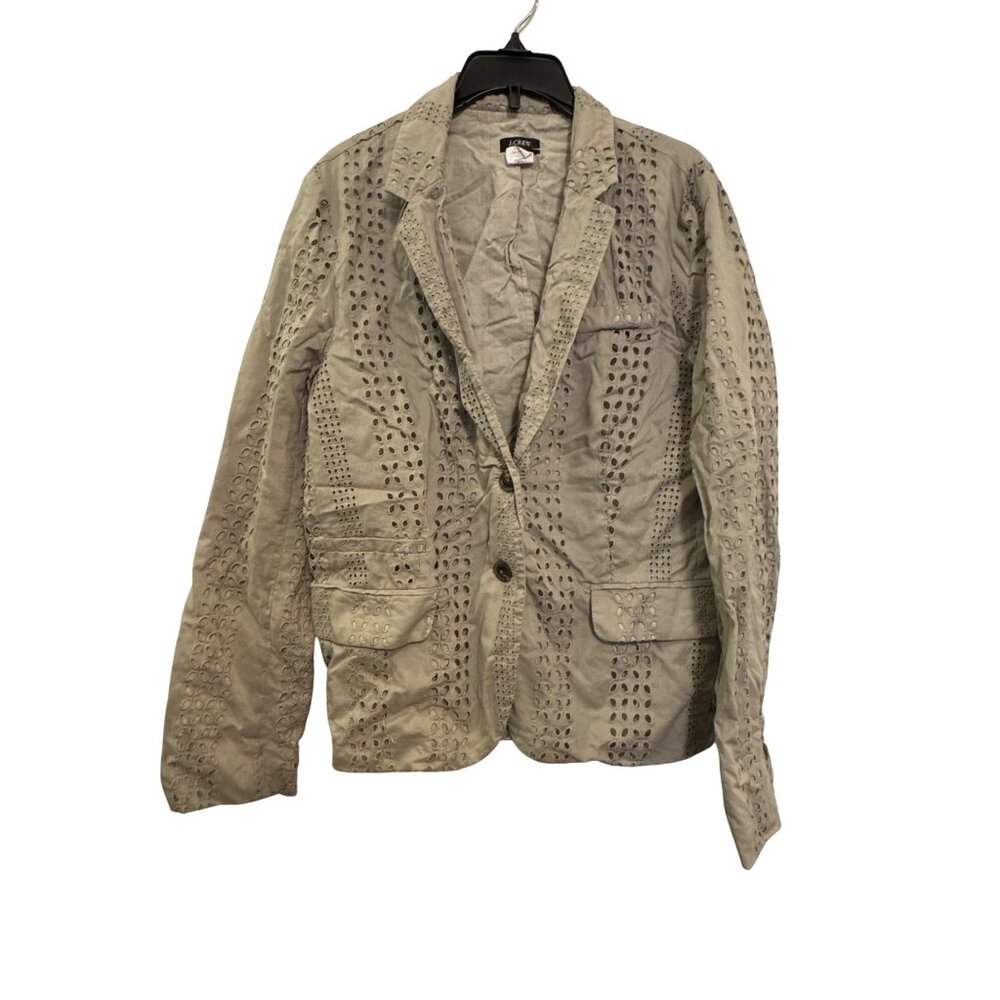J.Crew Womens Beige Eyelet Blazer Jacket Size 12 100% Cotton Fully Lined Lightwe